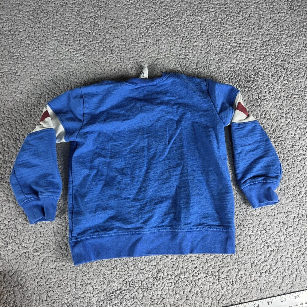 Carter’s Kid Boy Size 3T Pullover Sweatshirt Blue Striped Sleeves Maroon White